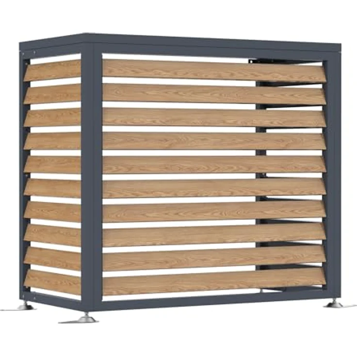 WESTMANN Boxa S | Wärmepumpen Verkleidung & Klimaanlagen Abdeckung aus Stahl in Holzoptik Anthrazit, höhenverstellbar, 100x56x97 cm – Bild 1