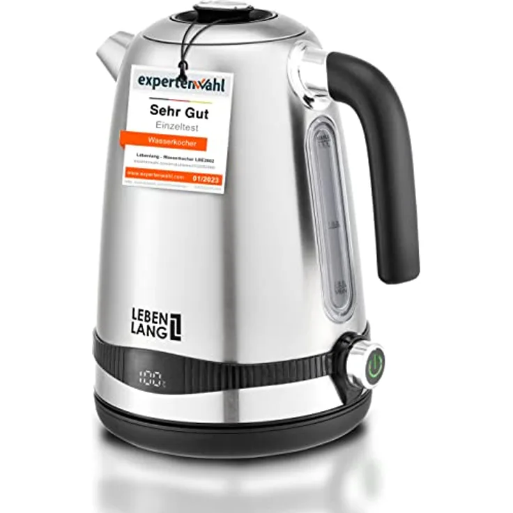 LEBENLANG Wasserkocher Edelstahl Temperatureinstellung – Leise, Temperaturanzeige & Warmhaltefunktion - 1,7 Liter & 2200W | Electric Kettle | Temperatur Edelstahl Wasserkocher Retro ohne Plastik