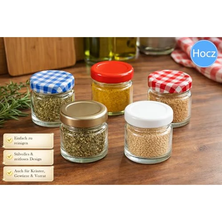 hocz 25x Mini Marmeladengläser 37 ml Set, rot kariert, luftdicht und spülmaschinenfest, ideale Einmachgläser für Marmelade und mehr – Bild 5