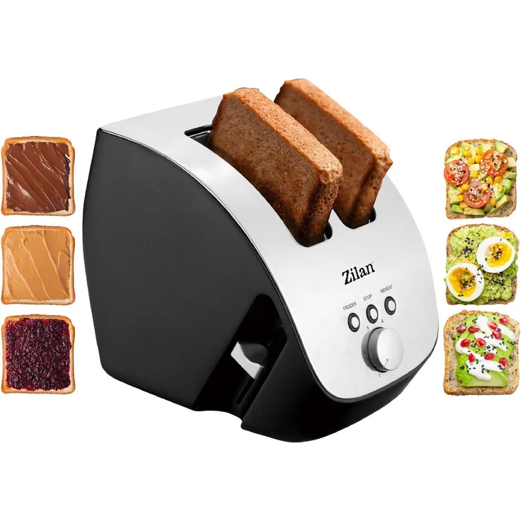 Zilan Toaster ZLN-2690, Edelstahl Toaster mit 2 großen Schlitzen, 1000 W, Bräunungsregler, Auftau- und Aufwärmfunktion
