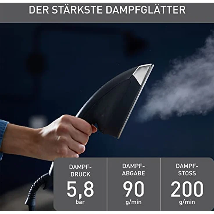 Tefal QT2022 Ixeo Power All-In-One Dampfglätter | inkl. 3-Positionen Smart Board | 5,8 bar Dampfdruck | Hochdruckdampf-Technologie | 200 g/Min. extra Dampfstoß | erfrischt & desinfiziert | Schwarz – Bild 5
