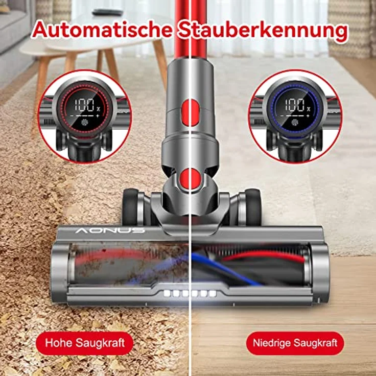 aonus A9 Pro Akku Staubsauger | 500W 40KPa Staubsauger Kabellos Starke Saugsleistung | Faltbarer Stabstaubsauger | 60Min. Laufzeit | Bürstenloser Motor | für Tierhaare Teppich Hartböden Reinigen – Bild 4