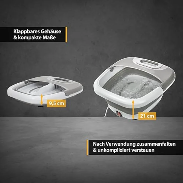 TZS First Austria Klappbares Fußsprudelbad mit Heizung | Grau | Vibration & Sprudelfunktion | Fuß-Massage-Gerät | Fußbadewanne | max. 45°C | Pediküre – Bild 5