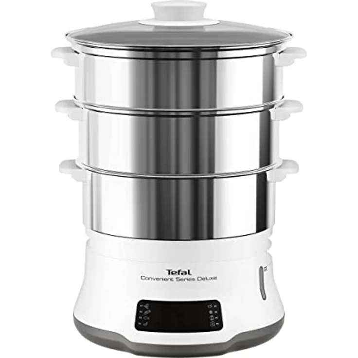 Tefal VC502D Convenient Series Deluxe Dampfgarer | einfacher Touchscreen | 8 Programme | Garen auf 3 Ebenen | Behälter aus Edelstahl | langlebige Qualität | gesunde Zubereitung | Edelstahl/Weiß – Bild 1