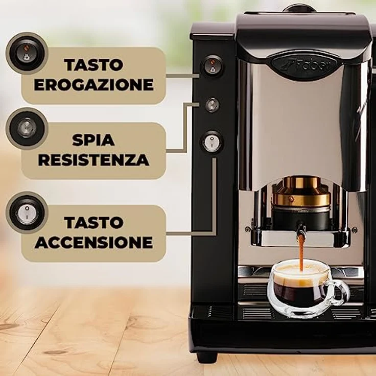 Faber Sinernbasott, Kaffeevollautomat in Schwarz und Silber, halbautomatische Zubereitung mit Kaffeepads, 15 bar Druck, 1,3 Liter Wassertank – Bild 2
