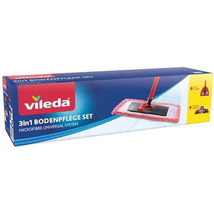 Vileda 3in1 Bodenpflege-Set, inkl. Teleskopstiel Bodenwischer, DuActiva Besen und Kehrgarnitur zur gründlichen Reinigung in Ecken und Kanten – Bild 1