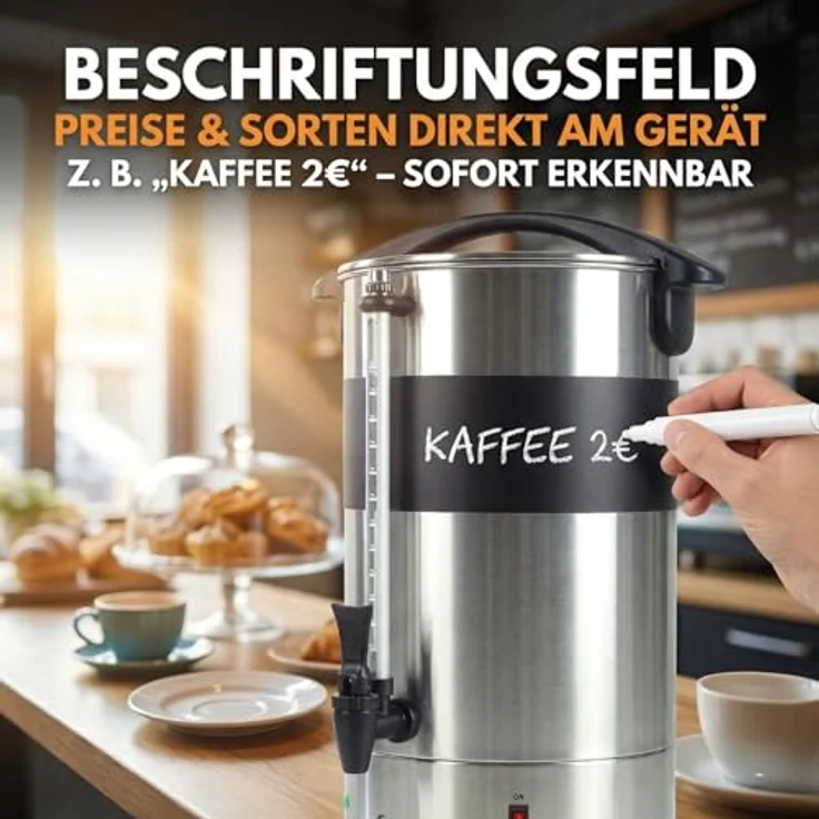 Sommertal Gastro Kaffeemaschine 15L / 100 Tassen, Filterkaffeemaschine mit Warmhaltefunktion und Beschriftungsfeld – Bild 3