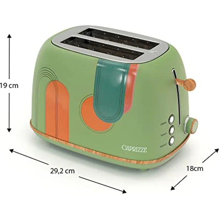 Caprizze Kaito Toaster, Doppelschlitz, extra breit, 6 Bräunungsstufen, Blumendekor, Holzeffekt, mattgrün – Bild 4
