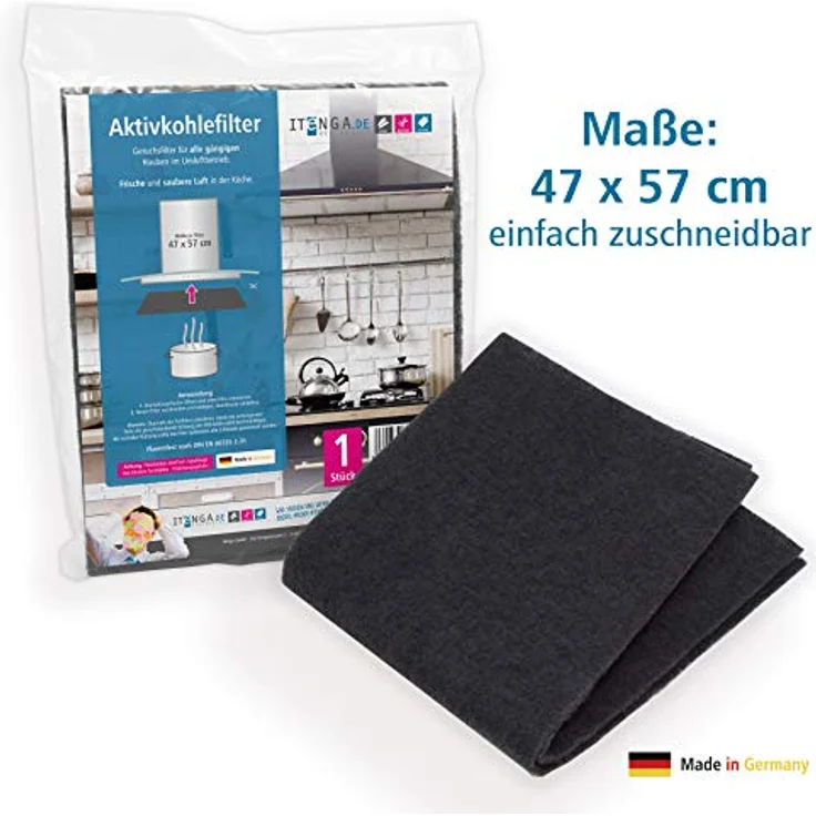 itenga Universal Filter Kohlefilter Aktivkohle und Fettfilter 47x57cm, umweltfreundlich und kompostierbar - für Dunstabzugshaube (Aktivkohlefilter) – Bild 4