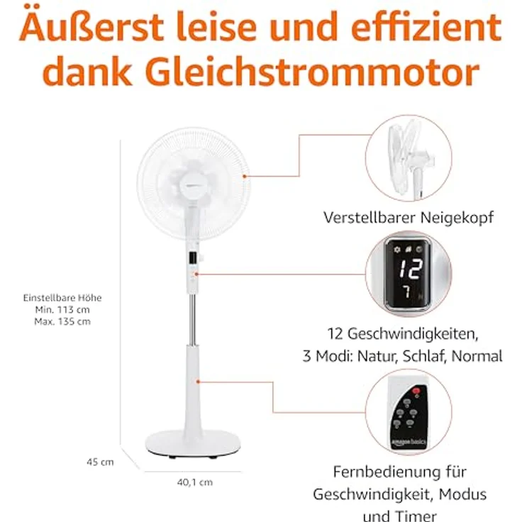 AmazonBasics Oszillierender Dual-5-Blatt-Standventilator, digital, 12 Geschwindigkeiten, mit Fernbedienung – Bild 3