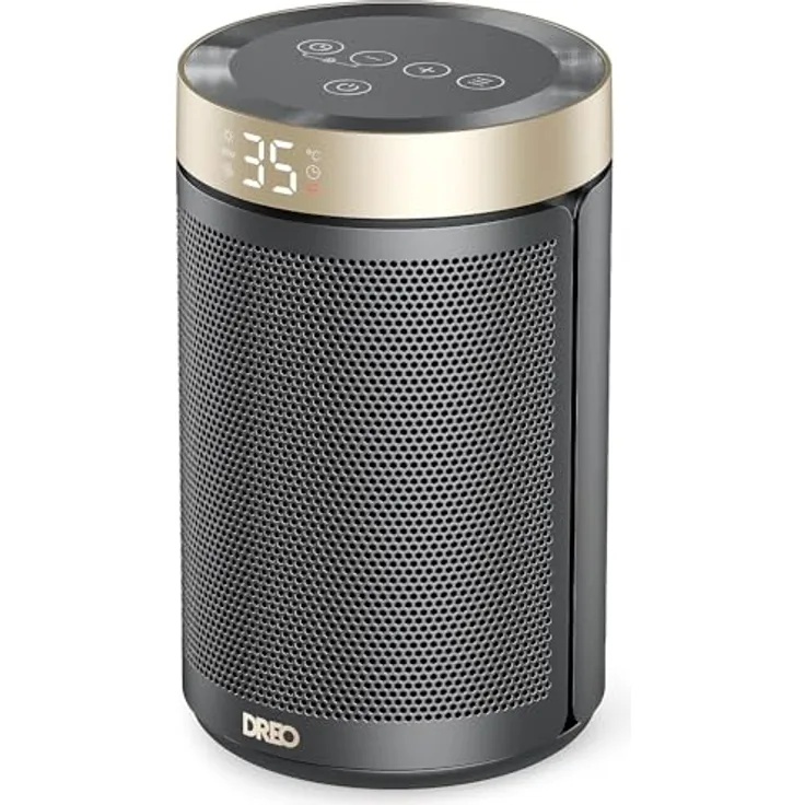 Dreo Energiesparender Heizlüfter, 34 dB Leiser 1500W Elektrischer PTC Keramik, Thermostat, Überhitzungs- & Kippschutz, 12 Std. Timer, Elektroheizung für Räume Schlafzimmer, Atom 316, Gold