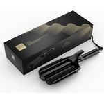 ghd Triple Barrel Waver, schwarzer Lockenstab für langanhaltende, lockere Beach Waves mit fortschrittlicher PTC-Heiztechnologie und 185 °C Stylingtemperatur