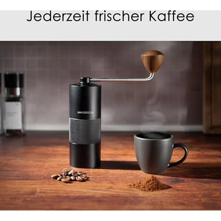 Hanseküche Manuelle Kaffeemühle, Präzisions-Edelstahlmahlwerk mit Holzgriff, Kegelmahlwerk für Espresso, schwarz – Bild 4