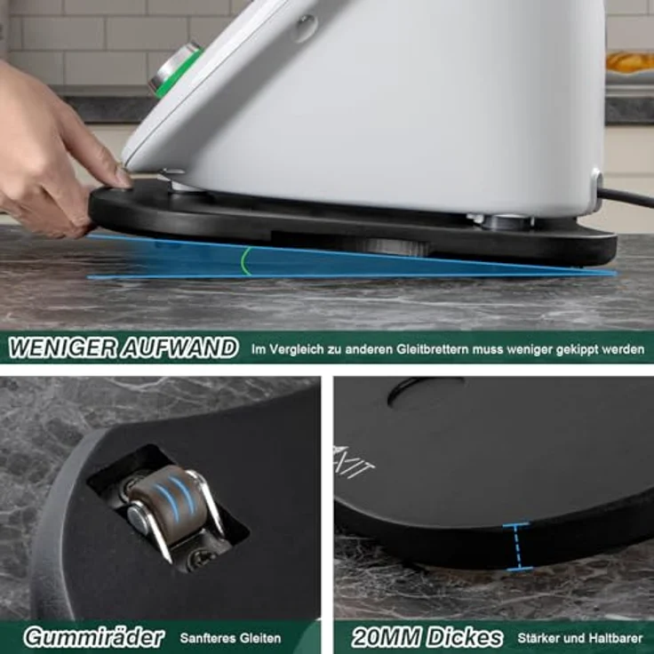 ANBOXIT Gleitbrett für Thermomix TM5/TM6, Bambus Rollbrett mit TPE-Rollen und rutschfesten Füßen - Schwarz – Bild 4