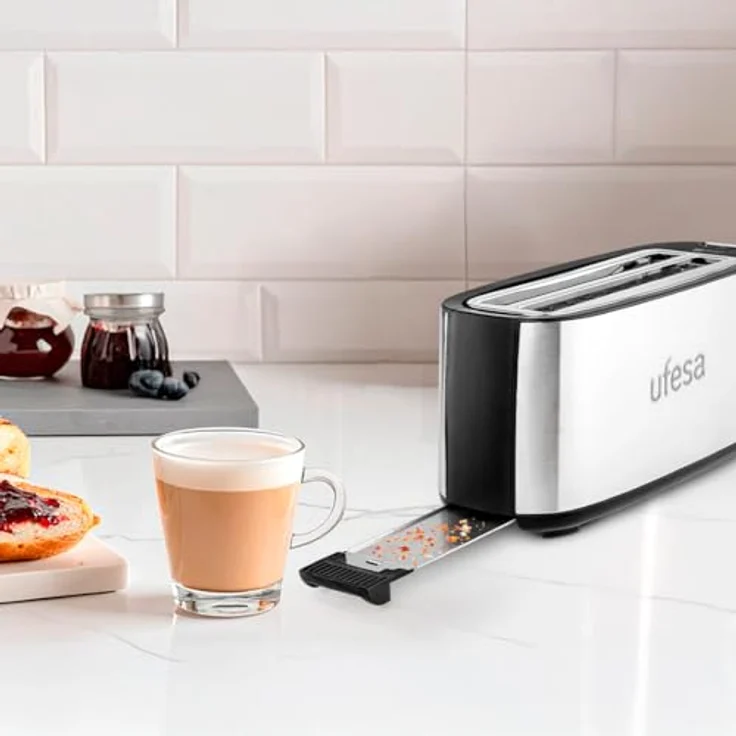 Ufesa Toaster UFESA 71306156, Edelstahl Toaster mit 1400 W, 2 Scheiben, Aufwärmfunktion, Entfrostfunktion, herausnehmbare Krümelschublade – Bild 5