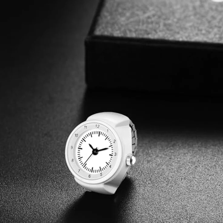 JewelryWe Ringuhr, Elastische Analog Quarz Uhr mit weißem Edelstahl Stretch Band für Damen und Herren – Bild 5