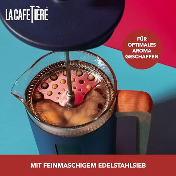 La Cafetière Pisa Cafetière, 8-Tassen/1L, hitzebeständiges Borosilikatglas mit Edelstahl, Navy, inkl. Ersatzfilter – Bild 4