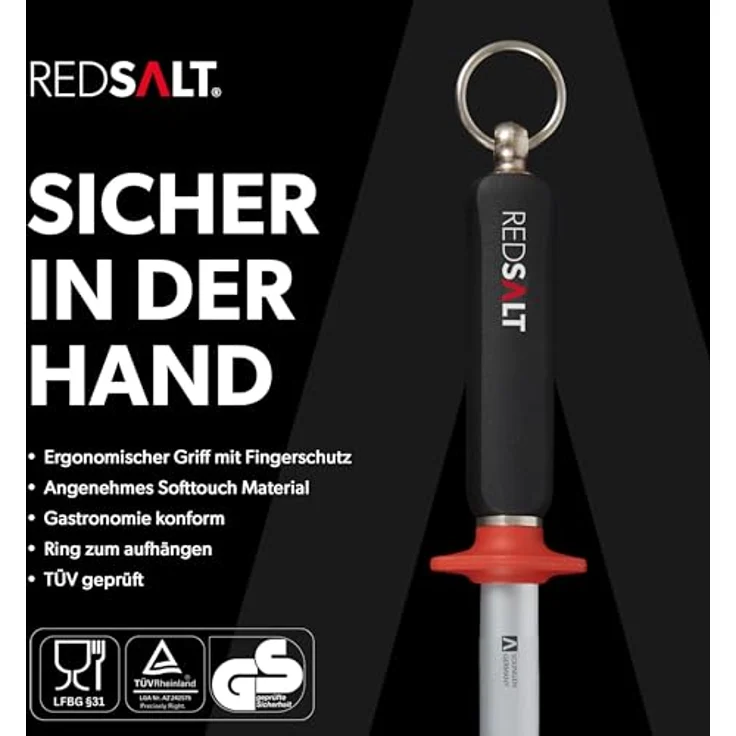 REDSALT® Premium Wetzstahl 30cm ovaler Microfein Saphirzug für hochwertige Messer | HRC 65 Chrom Vanadium Stahl Made in Solingen | Profi Messerschärfer Wetzstab ergonomischer Griff – Bild 5