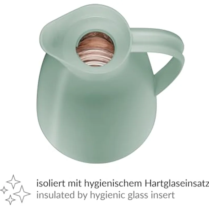 Alfi ECO 1,0l Isolierkanne, mint grün, hygienischer Hartglaseinsatz, Drehverschluss mit Drucktaste, einhändiges Ausgießen, BPA-frei – Bild 2