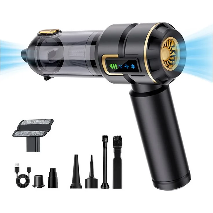 TUWENA Handstaubsauger Akku, tragbarer 16000Pa Mini Staubsauger in Schwarz und Gold, USB aufladbar