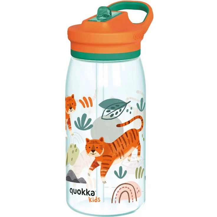 Quokkabottle Glow Kids Trinkflasche TIGERS, 580 ml, mit Trinkhalm und Tragekupplung, auslaufsicher, mehrfarbig