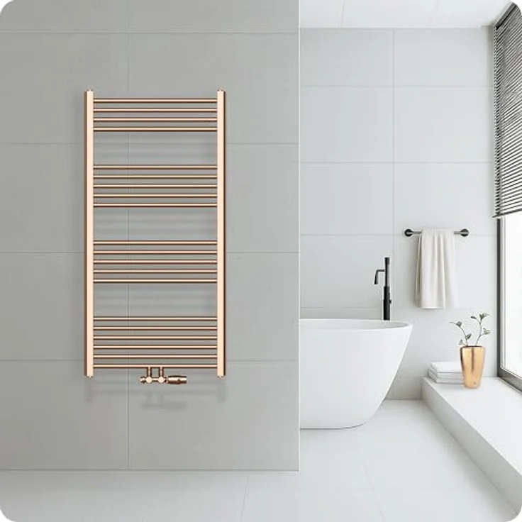 Belrad Handtuchheizkörper mit Mittelanschluss in gebürstetem Kupfer – 1200x600mm, 414 Watt, elegantes Design – Bild 2