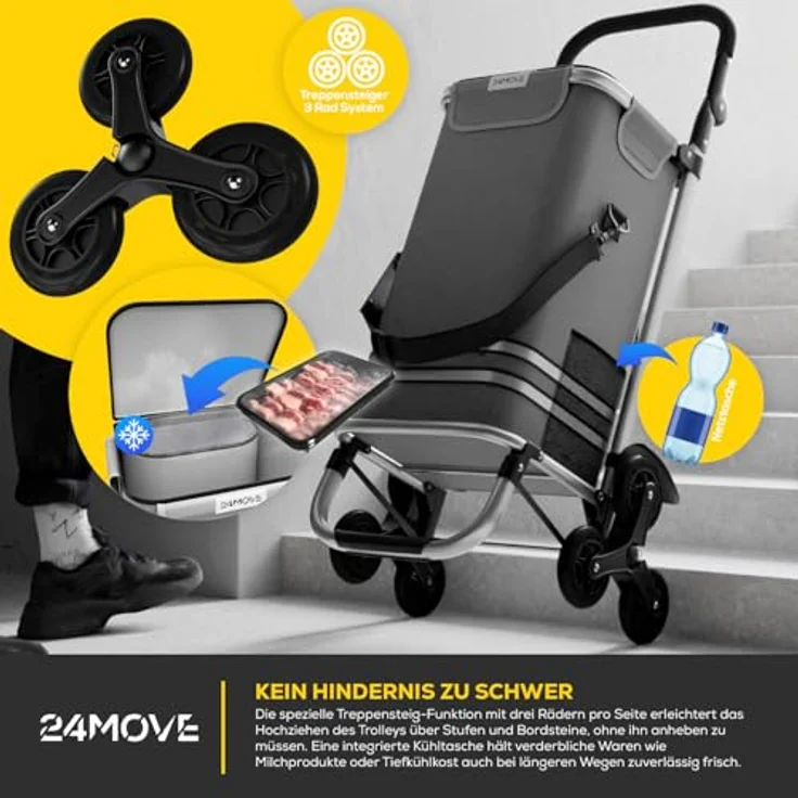 24MOVE® Einkaufstrolley Alegre, klappbar mit 55L Kühlfach, faltbarer 3in1 Trolley - Sackkarre und Tasche, grau, bis 30kg belastbar – Bild 4