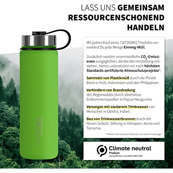 720 DGREE Trinkflasche Edelstahl 530ml Thermo mit gratis Sportdeckel noLimit apple green - Preisvergleich – Bild 5