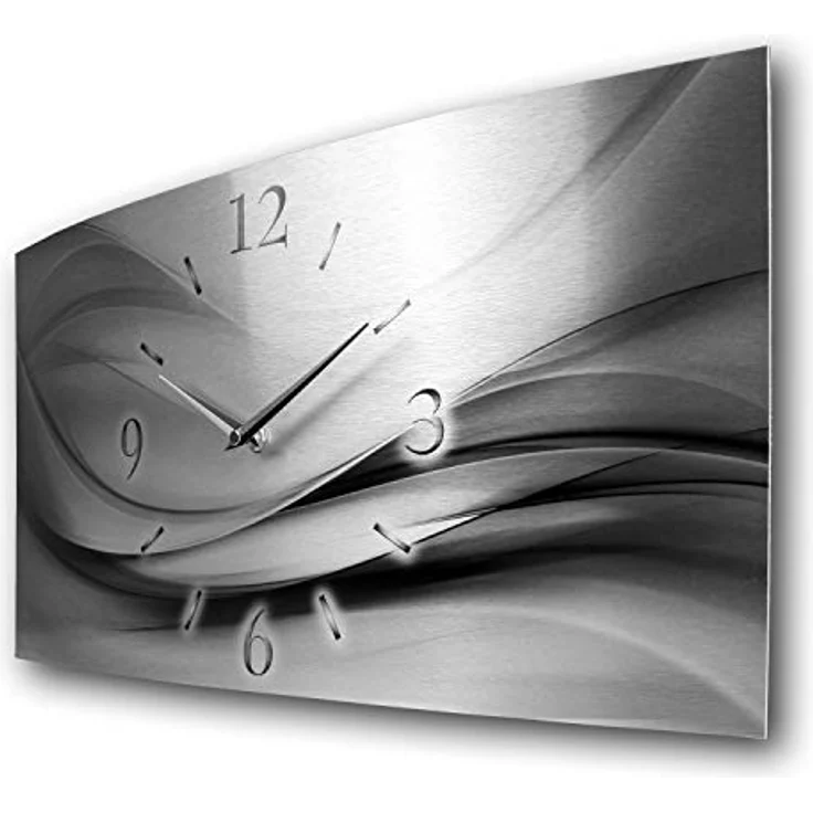 Kreative Feder Abstrakt Silber XXL Metallic Designer Funk Wanduhr Funkuhr modernes Design leise ohne Ticken * Made in Germany* (50x25cm Funkuhr) – Bild 2