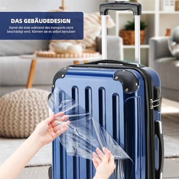 BEIBYE 3er Kofferset Hartschalen-Koffer mit Dehnungsfuge, 4 Doppelrollen, Teleskopgriff, Blau – Bild 4