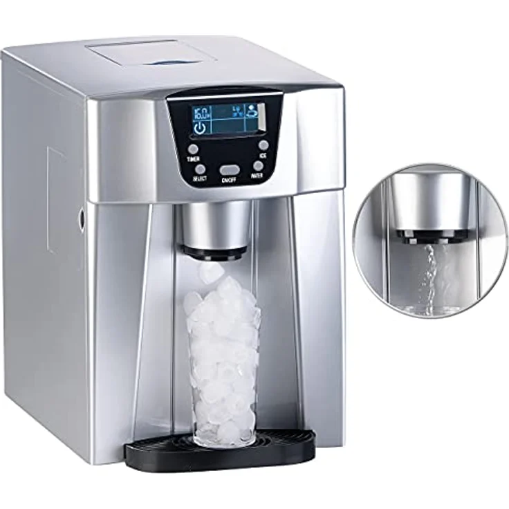 Rosenstein & Söhne Eiswürfelbereiter: Premium-Eiswürfelmaschine mit Eiswürfel- & Kaltwasserspender, 2 Liter (eckige Eiswürfel, LCD-Display, Timer-Funktion) – Bild 2