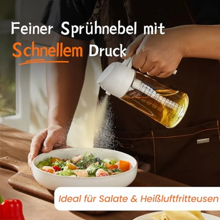TrendPlain 16oz Ölsprüher für Speiseöl – 470ml Olivenöl Flasche mit präziser Ölkontrolle, 2-in-1 Funktion und sicherem Glasdesign (Weiß & Grün) – Bild 2