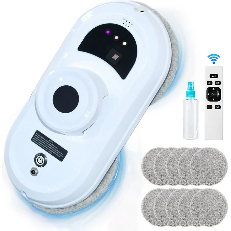 MOPUEA Fensterputzroboter, Intelligenter Fenstersauger mit Fernbedienung und USV-Stromausfallschutz, starke Saugkraft von 2800Pa, schwarz/weiß