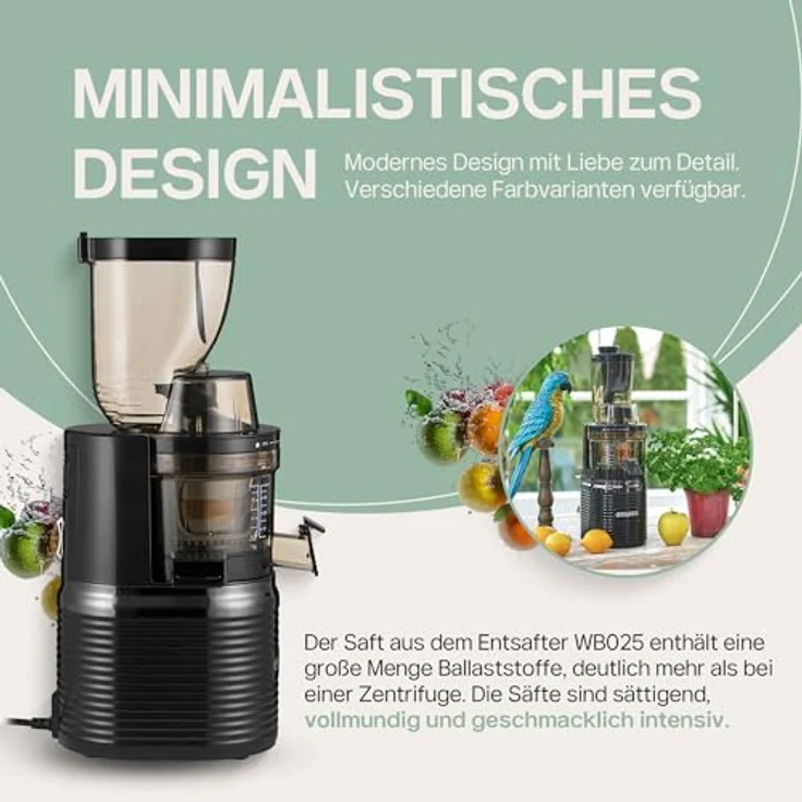 4Swiss Slow Juicer BM202, Entsafter mit Ultem-Schnecke, 40 U/Min, XXL-Einfüllschacht, leise, BPA-frei, schwarz – Bild 6