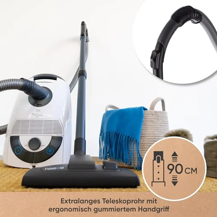 hoogo B3+ Bodenstaubsauger mit Beutel, 850 Watt, 11 m Aktionsradius, HEPA-Filter H14, weiß – Bild 6