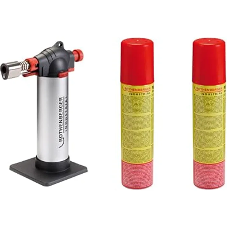 ROTHENBERGER Industrial Crème Brûlée Set, Gasbrenner mit RoFill Gaskartusche, großer Gastank, vielseitig einsetzbar für Flambieren und Karamellisieren