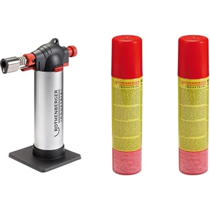 ROTHENBERGER Industrial Crème Brûlée Set, Gasbrenner mit RoFill Gaskartusche, großer Gastank, vielseitig einsetzbar für Flambieren und Karamellisieren – Bild 1