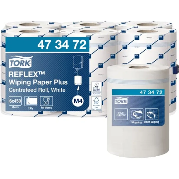 Tork Reflex Starke Mehrzweck-Papierwischtücher Weiß M4, SmartCore, 6 × 450 Blatt, 473472 - Preisvergleich