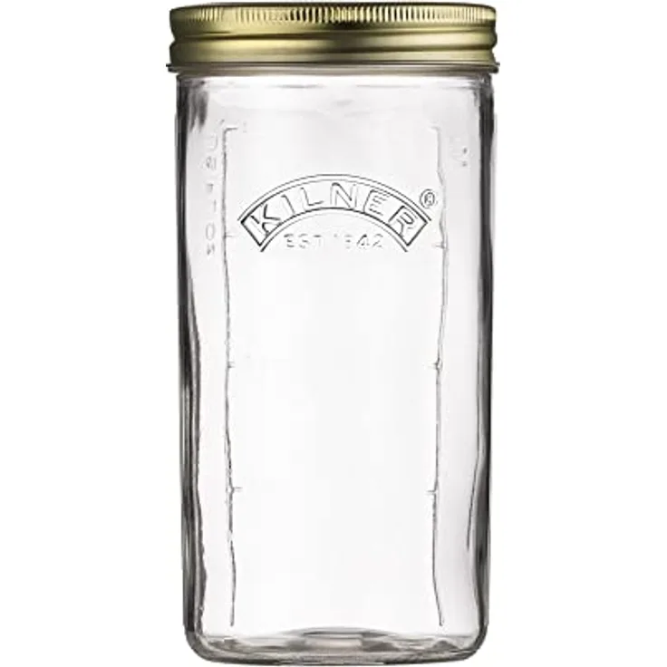 KILNER Einmachglas 1l, Twist-Off mit vakuumversiegelndem Deckel, 4er Set, transparente Gläser mit Mengenskala