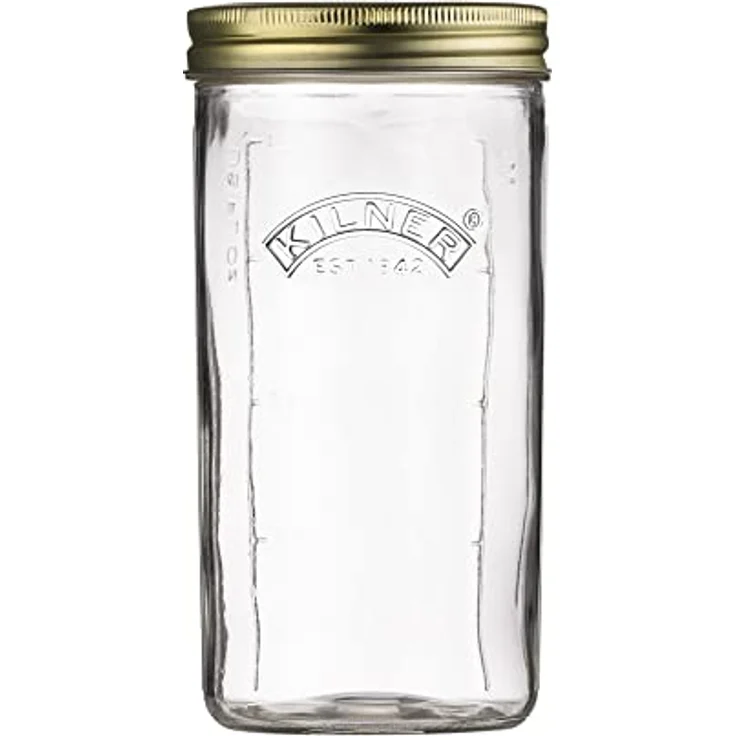 KILNER Einmachglas 1l, Twist-Off mit vakuumversiegelndem Deckel, 4er Set, transparente Gläser mit Mengenskala – Bild 1