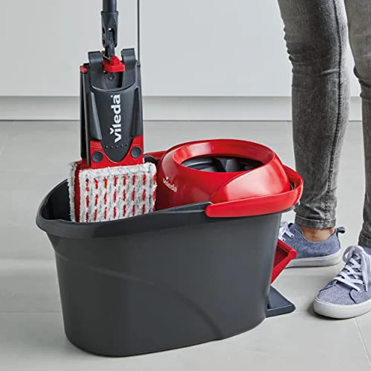 Vileda Ultramax Turbo 2in1 Bodenwischer Komplett Set, Wischmopp mit Teleskopstiel, Mikrofaserbezug und Eimer mit Powerschleuder, für alle Hartböden, Stiellänge 75-130cm, Eco-Verpackung – Bild 5