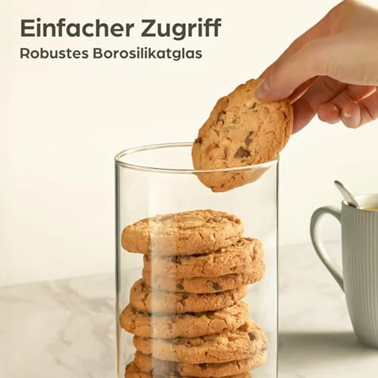 Praknu Vorratsgläser mit Deckel 4er Set - Luftdicht Borosilikatglas Bambusdeckel – Bild 5