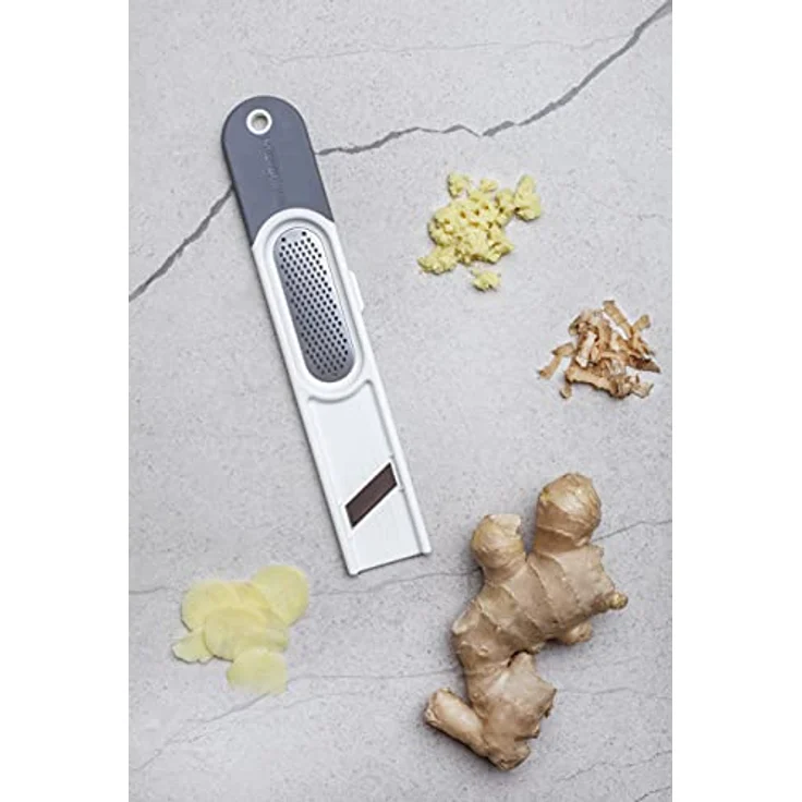 Microplane Ingwer-Reibe 3in1 Edelstahl Grau-Weiß zum Schälen, Reiben und Schneiden – Bild 6