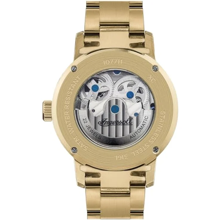 Ingersoll The Jazz 42 mm automatische Mondphasenuhr für Herren mit Skelettzifferblatt und goldenem Edelstahlarmband – Bild 5
