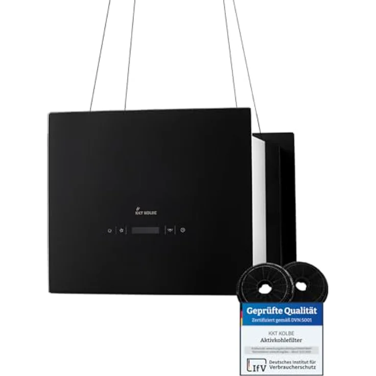 KKT KOLBE BOX400S Dunstabzugshaube 40 cm, Inselhaube aus Edelstahl mit schwarzem Glas, SensorTouch Bedienung, LED-Beleuchtung, 4 Leistungsstufen, Energieeffizienzklasse A++ – Bild 1