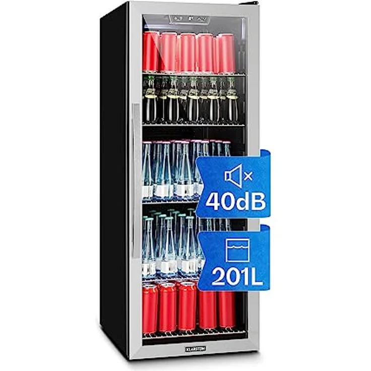 Klarstein Mini Kühlschrank mit Glastür, 201 Liter Getränkekühlschrank, leise mit verstellbaren Ablagen, Edelstahl – Bild 1