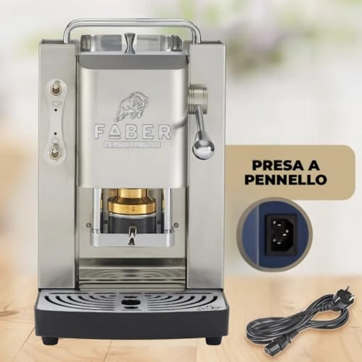 FABER COFFEE MACHINES Deluxe 3.0, Kaffeemaschine ESE 44mm mit Elektroventil, herausnehmbarem Padhalter, 1L Glasbehälter und verstellbarem Messing-Padpresser, mattes Edelstahl/Chrom – Bild 5