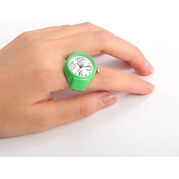 JewelryWe Damen Ringuhr Fingeruhr, Elastische Analog Quarzuhr mit Präziser Zeitanzeige, Grün – Bild 2