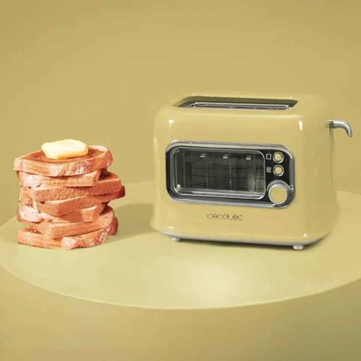 Cecotec Vertikaler Toaster RetroVision Yellow, 700W, 2 extra breite Schlitze, Bräunungssteuerung, Retro-Design, Staubabdeckung – Bild 5