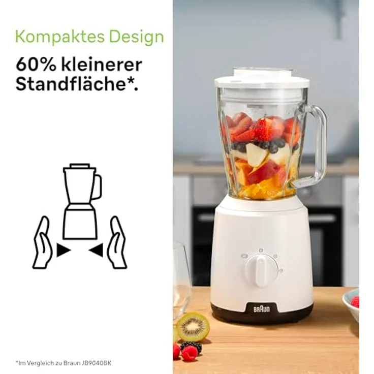 Braun JB 1050 WH Standmixer, 600 Watt, 1,25 Liter, Puls-Funktion, Eis-Crusher, 2 Geschwindigkeiten, weiß – Bild 2
